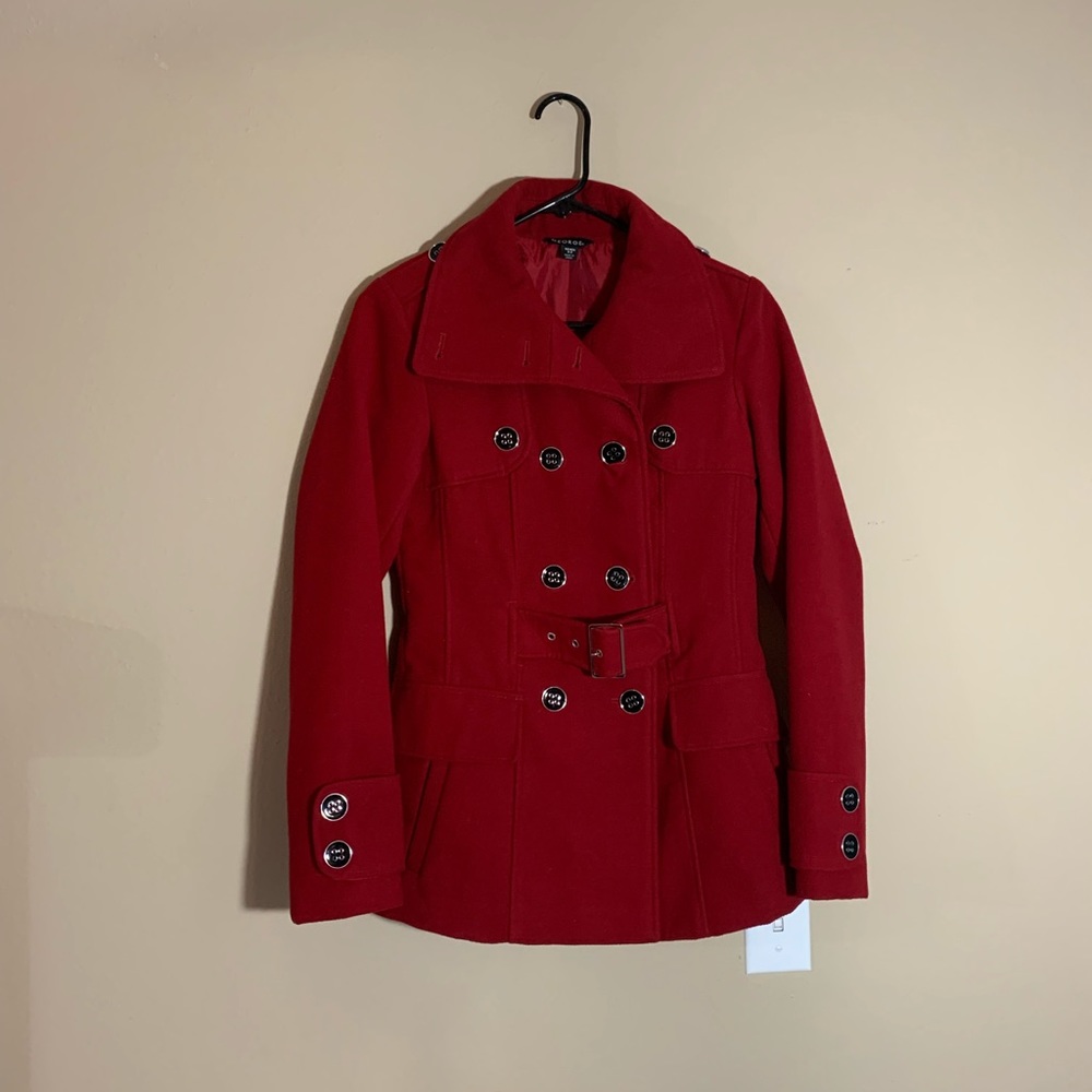 Red Fuzzy Pea Coat